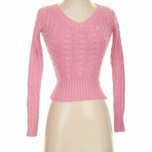 Aeropostale Pink V-Neck Cable Sweater with butterfly